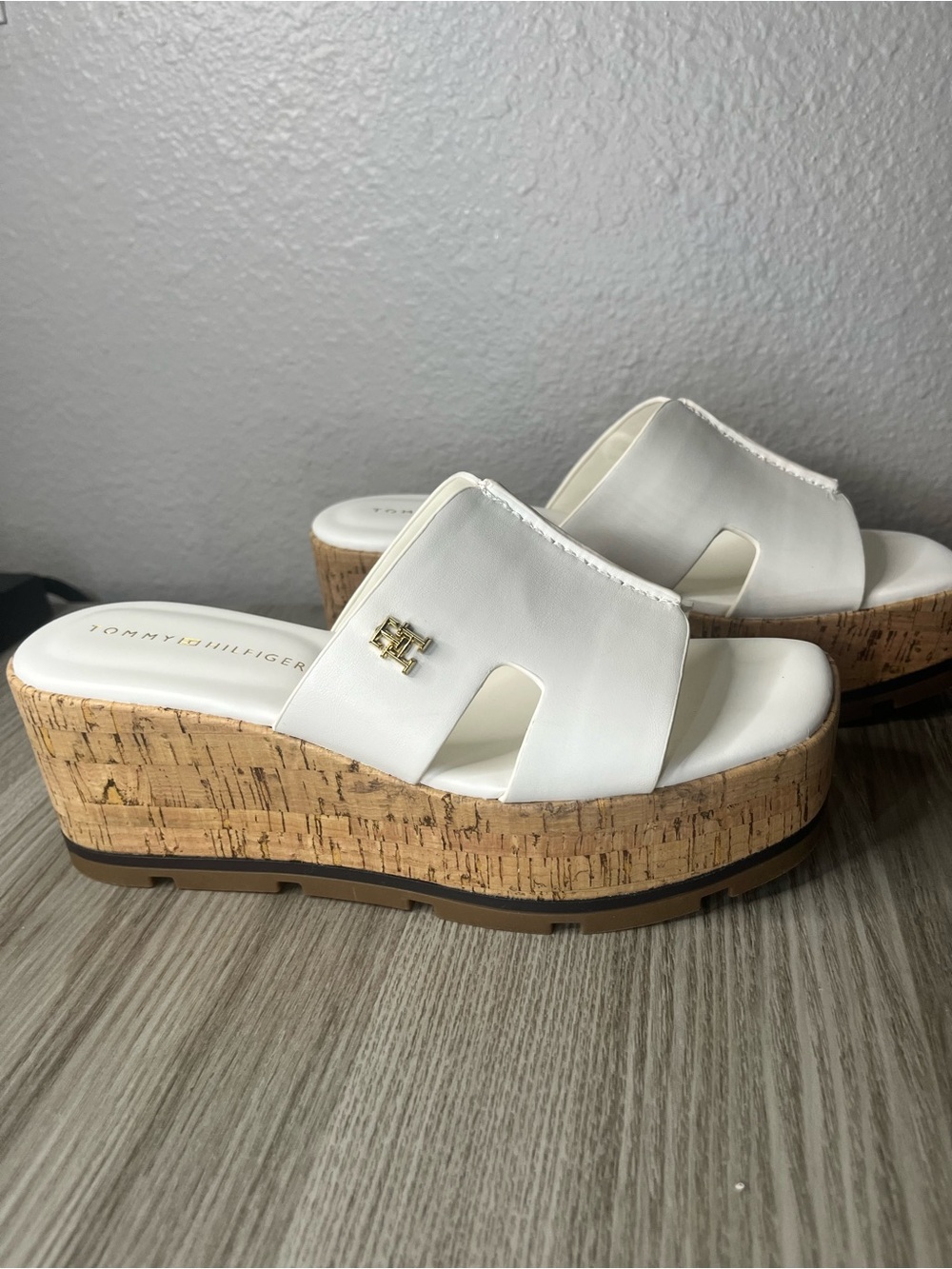 Tommy Hilfiger Helena White Cork Platform Slide Sandals